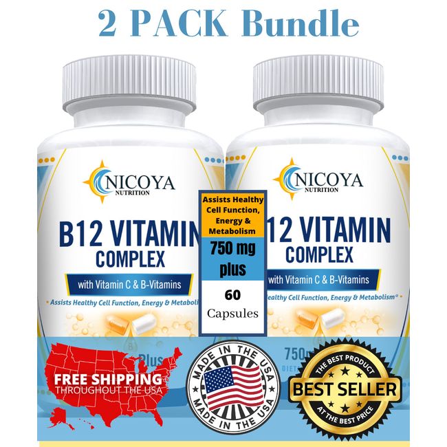 Vitamin B-12 Complex, B Vitamins for Energy, Cardio, Eyes & Nervous System 2PK