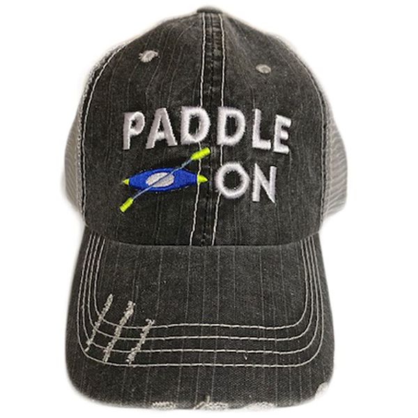 Paddle On Kayak Women's Distressed Baseball Hat (Grey)