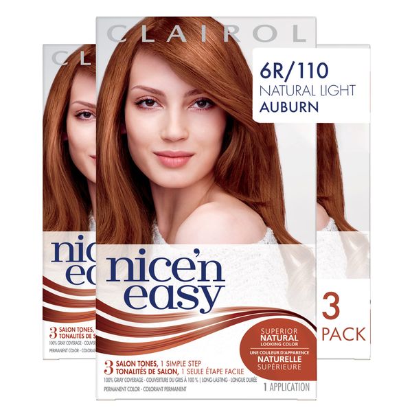Clairol Nice'n Easy Liquid Permanent Hair Dye, 6R/110 Natural Light Auburn Hair Color, 3 Count