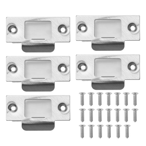 SG Store 5 Sets Door Strike Plate with Dust Box & Matching Screws Stainless Steel Security Strike Reinforcing Kit for Wooden Doors House Doors