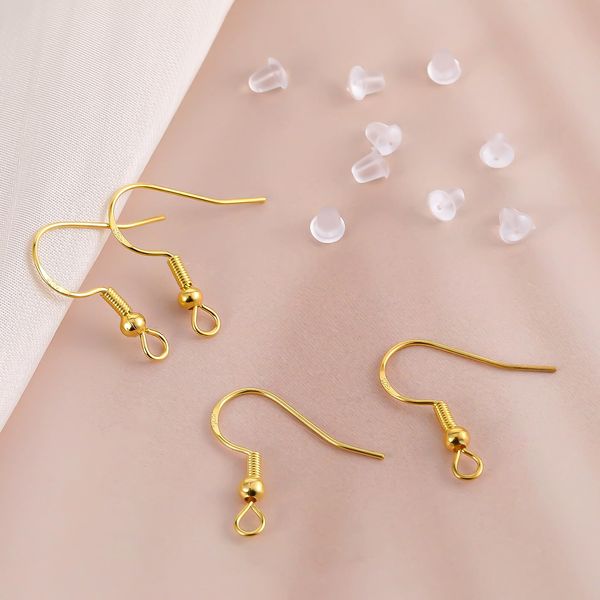 200 Pcs Gold Fishhook Earring Hooks Ear Fish Hooks Wires Set Golden Jewelry Findings Aesthetic Earring Making Supplies wit Backs Stopper Kit for Handmade DIY Gift