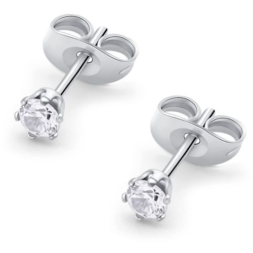 HSP Round Stud Earrings, Surgical Stainless Steel, Hypoallergenic, Simple, Cubic Zirconia, 1 Pair for Both Ears, For Men/Women, Crystal, Crystal