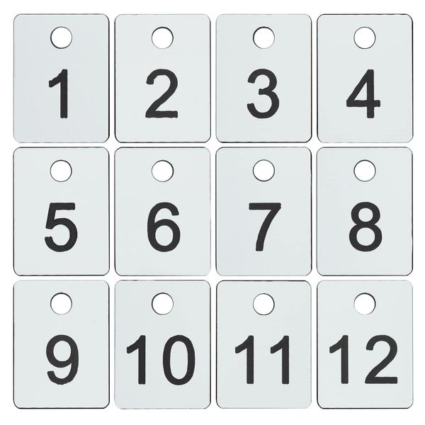 ABS Plastic Numbered Tags Rectangle Key Tags ID Tags Number Disc with Hole (1-50, White)