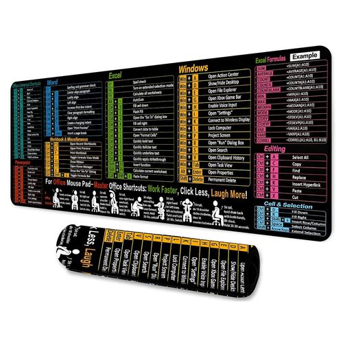 Excel Cheat Sheet Mouse Pad Large XL with Excel Shortcut Key Waterproof Non-Slip Base Gaming Mouse Pad for Studio Desk Computer Desk Back to School Mat 31.5x11.8 Inches