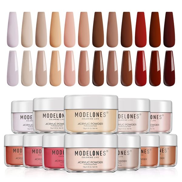 Acrylic Powder Set - Modelones 12 Colors Nude Acrylic Nail Powder Professional Polymer Nails Set French Nail Extension Set 3D Acrylic Nail Art Kit Nail Carving Manicure