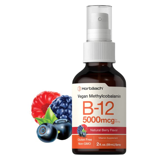 Vitamin B12 Spray | 5000 mcg | 2 oz Vegan Liquid Methylcobalamin | by Horbaach