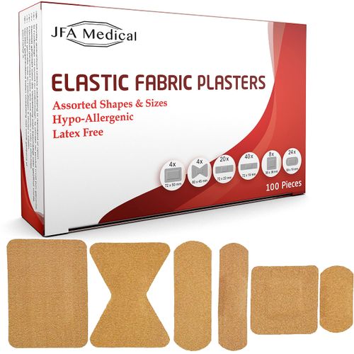 JFA Fabric Assorted Plasters (6 Sizes) 100 Plasters per pack