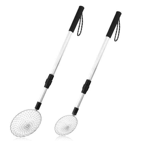 2 Pcs Sand Sifter, Multifunctional Beach Sand Scoop Shell Scooper with Extra Long Adjustable Handle Metal Sand Sifter Shovel for Collecting Seashell, Beachcombing, Rock Hunting