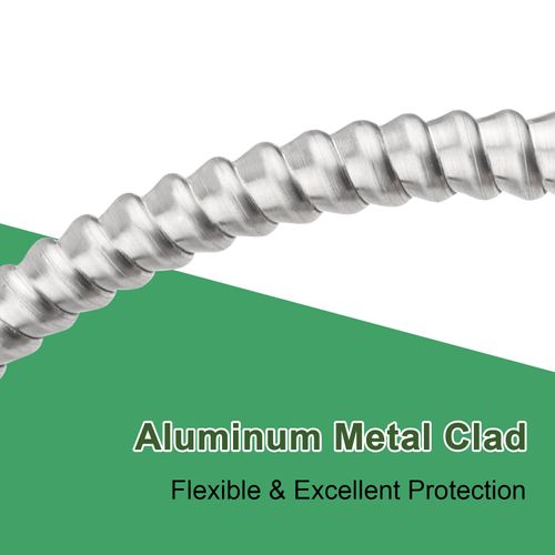 10ft 10/3 Metal Clad (MC) Cable with Ground, 10 Gauge Electric Wire with Aluminum Armor, Solid Bare Copper Conductors for Indoor Outdoor Underground Embedded Installation (10/3, 10 ft)