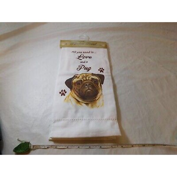 Dog Kitchen Dish Towel All You Need Is Love and A Pug paw prints 18x26 E & S pet