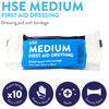 JFA Medical HSE Medium Sterile First Aid Wound Dressing Bandage with Pad 12 x 12cm - Pack of 10 Bandages