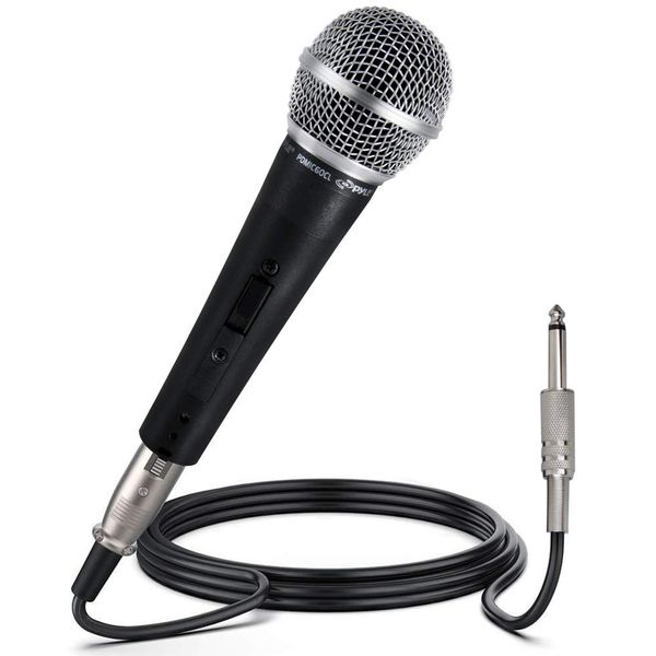 Pyle Professional Dynamic Vocal Microphone - Moving Coil Dynamic Cardioid Unidirectional Handheld Microphone with ON/OFF Switch Includes 15ft XLR Audio Cable to 1/4'' Audio Connection - PDMIC59,Black