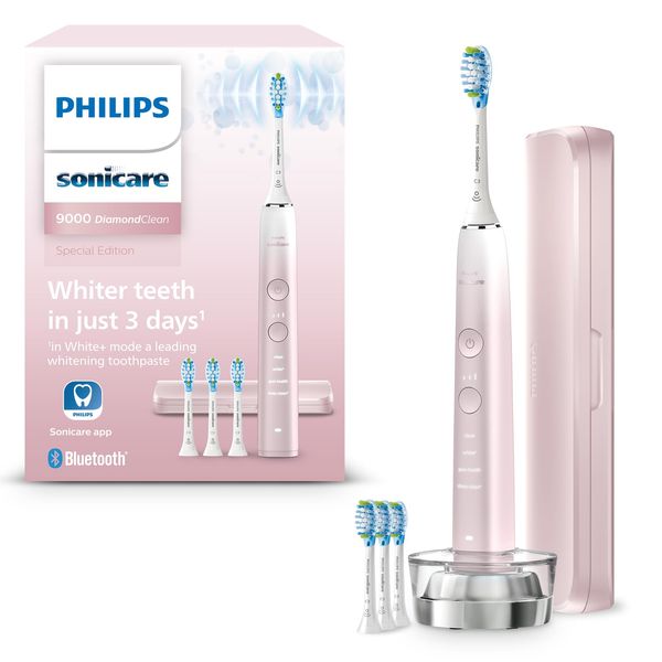 Philips Sonicare DiamondClean 9000 Electric Toothbrush, Special Edition, Sonic Toothbrush with App, Pressure Sensor, 4 Brushing Modes, 3 Intensity Levels, Charging Stand, Pink, Model HX9911/79