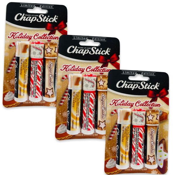 3 pack ChapStick Holiday Collection Lip Balm Sugar Cookie Candy Cane Pumpkin Pie