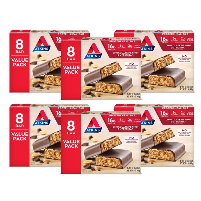 Chocolate Peanut Butter Protein Meal Bar Low Sugar Meal Replacement 6/8 Packs