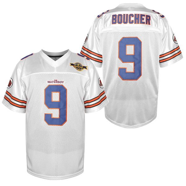 PHM Men The Waterboy 9 Bobby Boucher 50th Anniversary Movie Mud Dogs Bourbon Bowl Football Jerseys Stitched S-XXXL (White, Large)