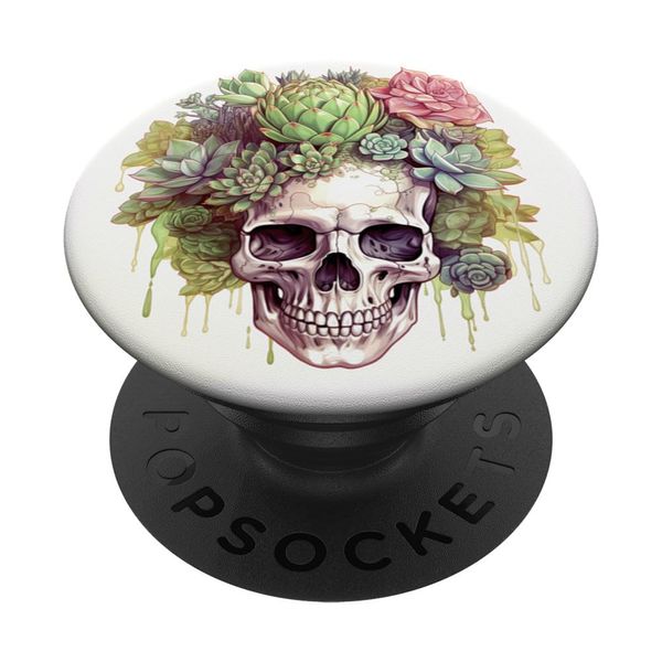 Skeleton With Succulents On Head Graphic PopSockets Standard PopGrip