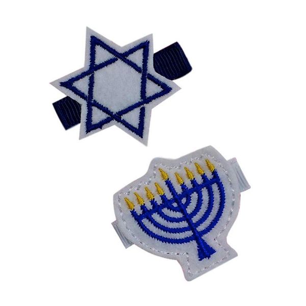 Hanukkah Jewish Menorah and Star of David Hair Clip Set