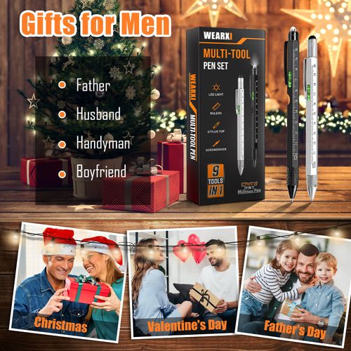 WEARXI Gifts for Men, 9 in 1 Multitool Pen Fathers Day Gift from Daughter Son, Mens Gifts for Dad/Him/Husband, Birthday Gift for Men/Boyfriend, Cool Gadgets, Camping Accessories