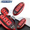 Red Soft TPU+Leather Keyless Key Holder Shell Full Seal For Nissan Murano Rogue