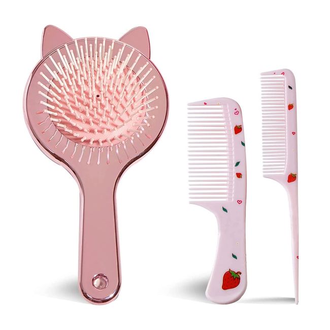 Girls Detangle Hair Brush Set, Detangler Brush and Comb Set for Girls Wet Dry Hair Cute Shiny Airbag comb Massage Comb Detangling Brush Hairdressing Comb 3Pcs