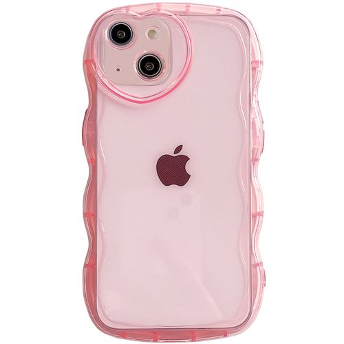 Qokey Compatible for iPhone 15 Case(2023 6.1"),Cute Clear Love Design,Heart Camera Curly Wave Transparent Protection Soft Shockproof Phone Cover for Women Girl Men,Pink