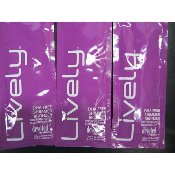 10 PACKETS DEVOTED CREATIONS LIVELY DHA FREE SHIMMER BRONZER TANNING LOTION