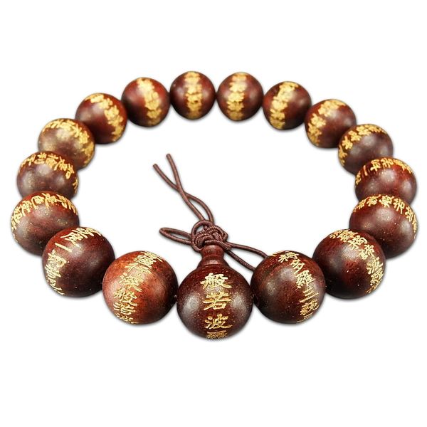 [Stone Street] Hannya Haramitsu Polysacratic Sutra Wooden Prayer Beads, Gold Carved, Chinese Chinese Characters, Blood Wood, 0.5 inches (12 mm), Men's LL Size, Wood, No Stone