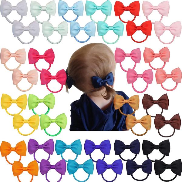 CÉLLOT Toddler Hair Ties 40pcs 2.75" Baby Girls Hair Bows Tie Baby Bows Elastics Rubber Ribbon Hair Bands Accessories for Baby Girls Kids Children