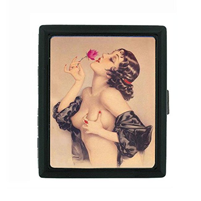 Metal Cigarette Case Holder Box Pin up Girl Design-010 Rose Vintage