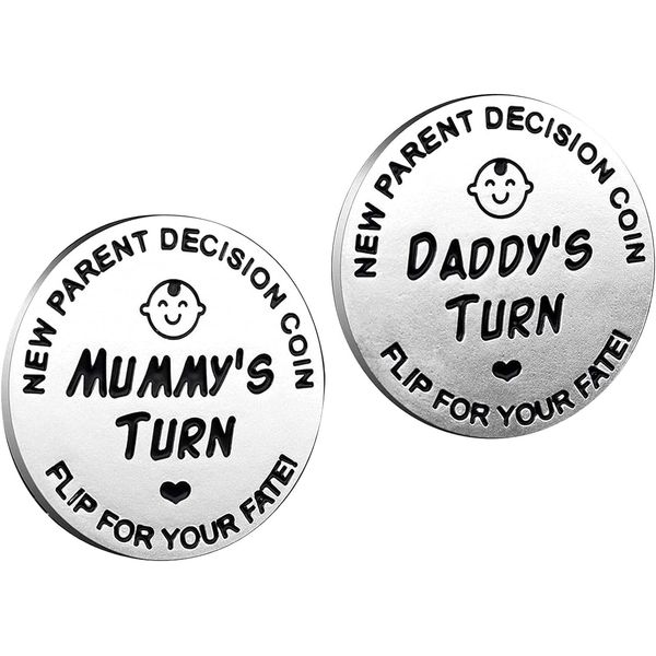 New Parents Decision Coin, Newborn Baby Gifts,Flip Coin Decision,Funny Decision Coin for New Parents,Stainless Steel Commemorative Coins,aby Shower Gift for Birthday, Anniversary,New Parents(Silver)