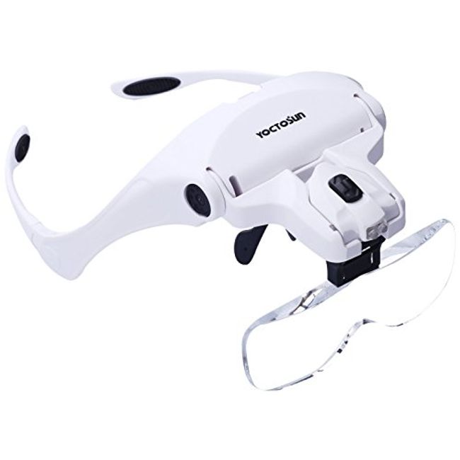 Yoctosun Head Magnifier with 5 LED Lights, Rechargeable Hands Free Headband Magnifying Glass with 5 Interchangeable Lenses, Great Magnifying Glasses