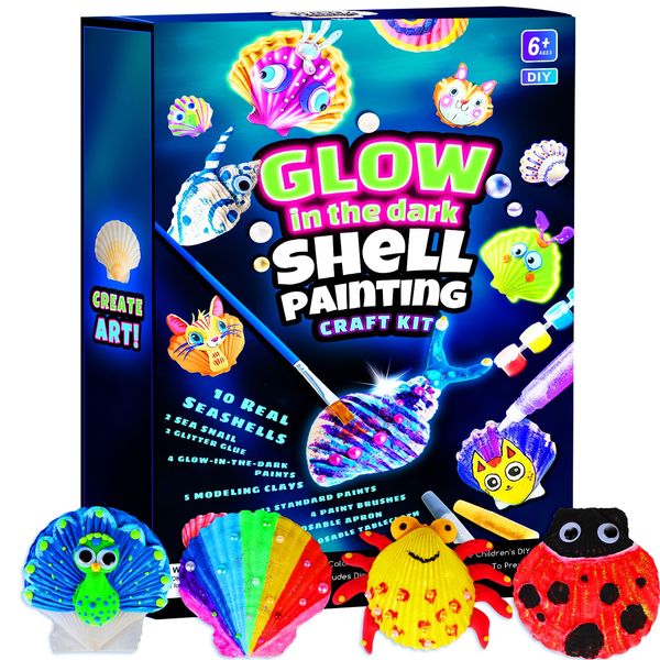 EPUMP Sea Shell Painting Kit for Kids - Glow in The Dark Arts and Crafts for Boys and Girls Ages 6-12, Kids Craft Paint Kits, Art Supplies, Creative Arts and Crafts Toys Christmas Birthday Party Gifts