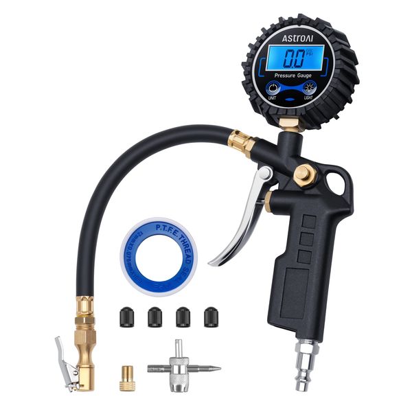 AstroAI Digital Tire Pressure Gauge with Inflator, 250 PSI Air Chuck & Compressor Accessories Heavy Duty with Quick Connect Coupler, 0.1 Display Resolution, Car Accessories & Stocking Stuffers for Men