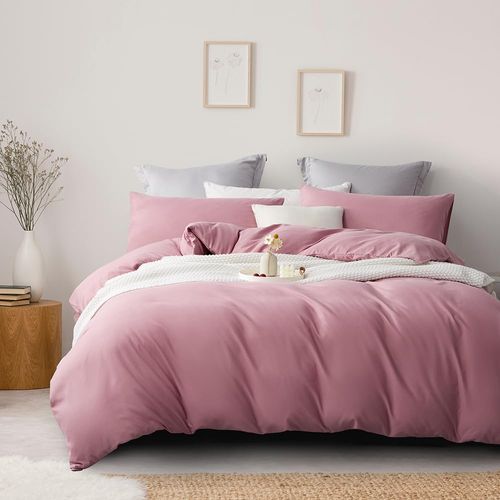 JYhoney Pink Duvet Cover Set Queen Size Modern Blush Pink Duvet Covers Dusty Rose Solid Color Bedding Set Soft Microfiber Double Bed Comforter Covers for Men Women,3pcs
