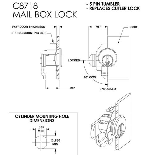 C8718 Mailbox Lock /Replaces:cutler Mail Chute