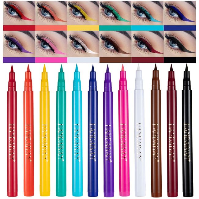 12 Colors Matte Liquid Eyeliner Set Rainbow Colorful Neon Eyeliner Pencil Pigmentierter Wasserfester Wischfester Long Lasting Smudge-Proof Gel Eye Liner Christmas Makeup Gift Kit for Women