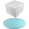 Doric ROUND COLOURED Drum cake BOARD and white transporting BOX (8 Inch, Light Blue)