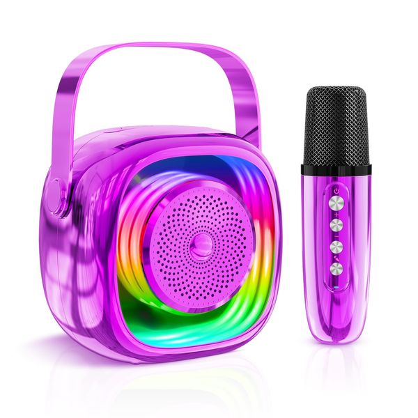 JYPS Mini Karaoke Machine for Kids - Portable Bluetooth Speaker with 2 Wireless Microphones, for Girls Boys Ages 3 4 5 6 7 8 9 10 11 12+, Family Party Toy (Purple-1Mic)