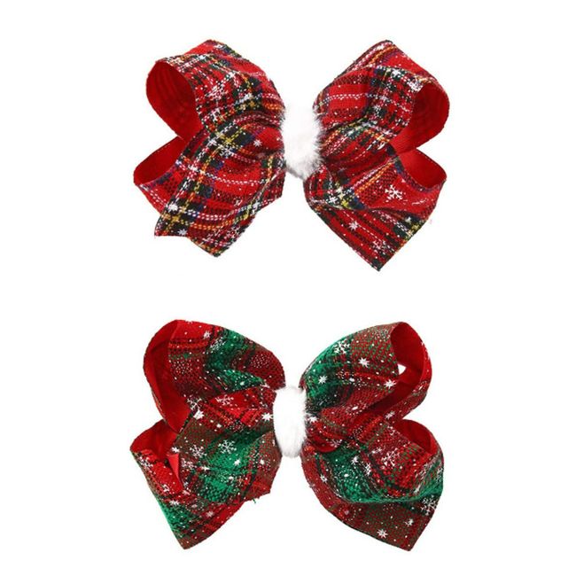 Longbest 2 Pcs 5.5 inch Christmas Hair Bow Clips, Handmade Alligator Clip Hair Bowknot Clips Plaid Gift for Christmas