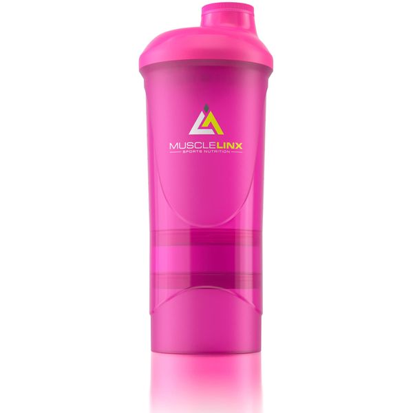 Pink Protein Shaker Plus Storage Screw top 100% Leak Proof Drinks Bottle 500ml to 700ml by Musclelinx