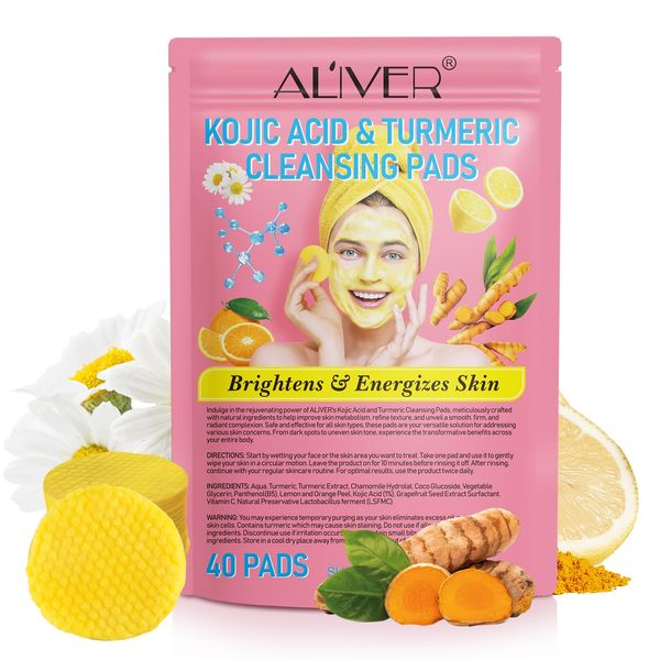 Turmeric Kojic Acid Exfoliating Cleansing Pads 40 Stk, Kurkuma Exfoliating Foaming Pads, Bekämpft Akne, Gleichgewicht Haut Öl Und Wasser, Hellt Hautunreinheiten Auf