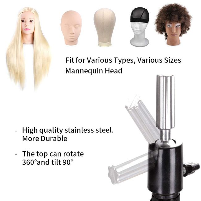 Wig Stand Tripod Mannequin Head Stand Metal Adjustable Heavy Duty Wig Head  Stand for Canvas Block Head Cosmetology Hairdressing Training Doll Head and