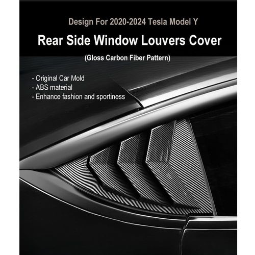 StarYtbl Rear Side Window Louvers Cover for 2021-2025 Tesla Model Y, Rear Air Vent Scoop Louvers, Also Fit 2025 Model Y Refresh Juniper(Gloss Carbon Fiber Pattern, Model Y)