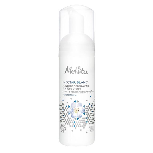 Melvita Nectarblanc Whip Wash, 5.1 fl oz (150 ml), Facial Cleansing Foam, Organic Cosmetics, Dense Foam, Pores, Exfoliating Care