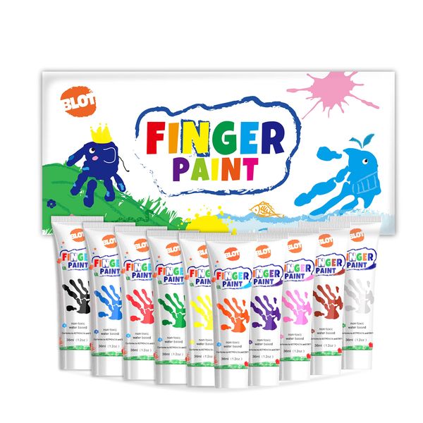 BLOT Finger Paint Set 10 Colors Non Toxic Kids Poster Paint Set Safe Finger Art Painting Kits for Toddlers Kids Drawing Gifts, 36ml/Tube, Age 3+