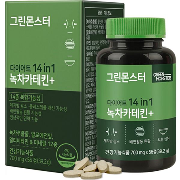 Green Monster Diet 14in1 Green Tea Catechin+, 56 Tablets, 1ea