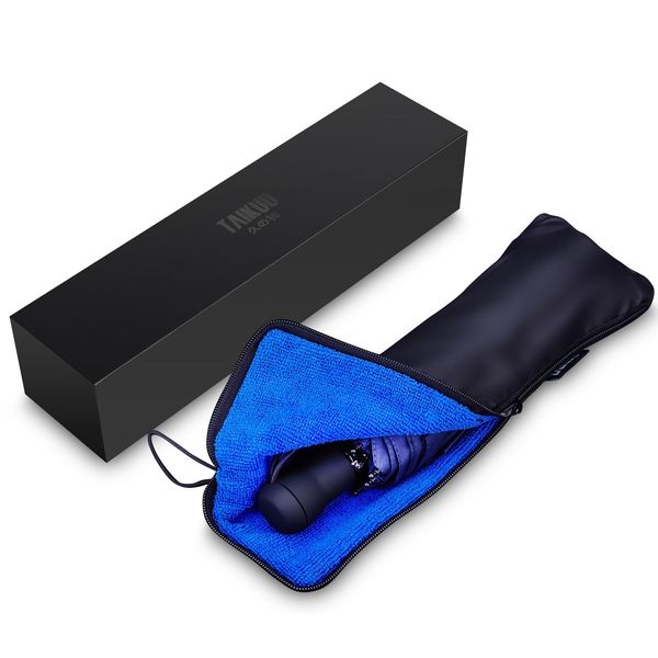 Taikuu Folding Umbrella, Lightweight, Durable, Teflon, Ultra-Water-Repellent, Compact, for Both Rain or Shine, Manual Open/Close, with Umbrella Cover, T10 Blue, 10本骨