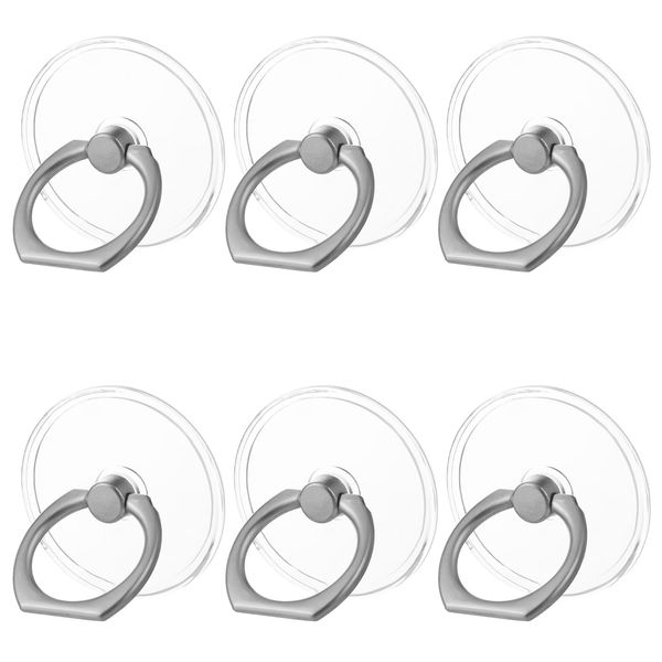 6PCS Cell Phone Ring Holder Transparent Phone Finger Holder Stands 360° Rotation, Universal Clear Phone Ring Grip Kickstand Compatible with Phone and Smartphones(6 Round)