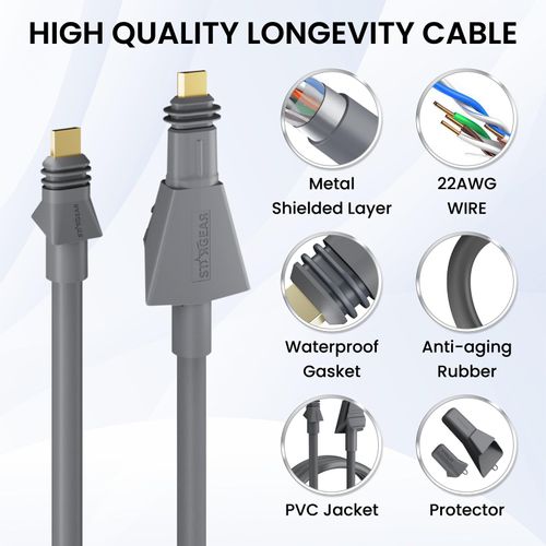 BarBaren for Starlink Cable 32.8FT/10M Compatible with Flat High Performance Starlink,Starlink Flat High Performance Cable Replacement Cable Waterproof Gray (32.8/10M)